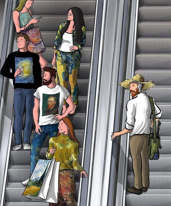 The artistic resonance on the escalator